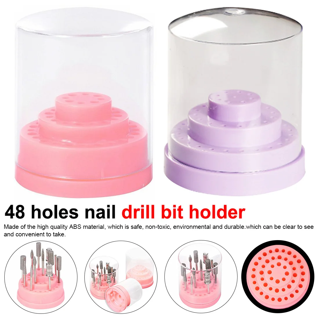 Розовый 1 набор, 48 отверстий, держатель для сверл для ногтей, подставка, дисплей, коробка для сверл для ногтей, органайзер, контейнер, инструмент для маникюра, инструмент для дизайна ногтей