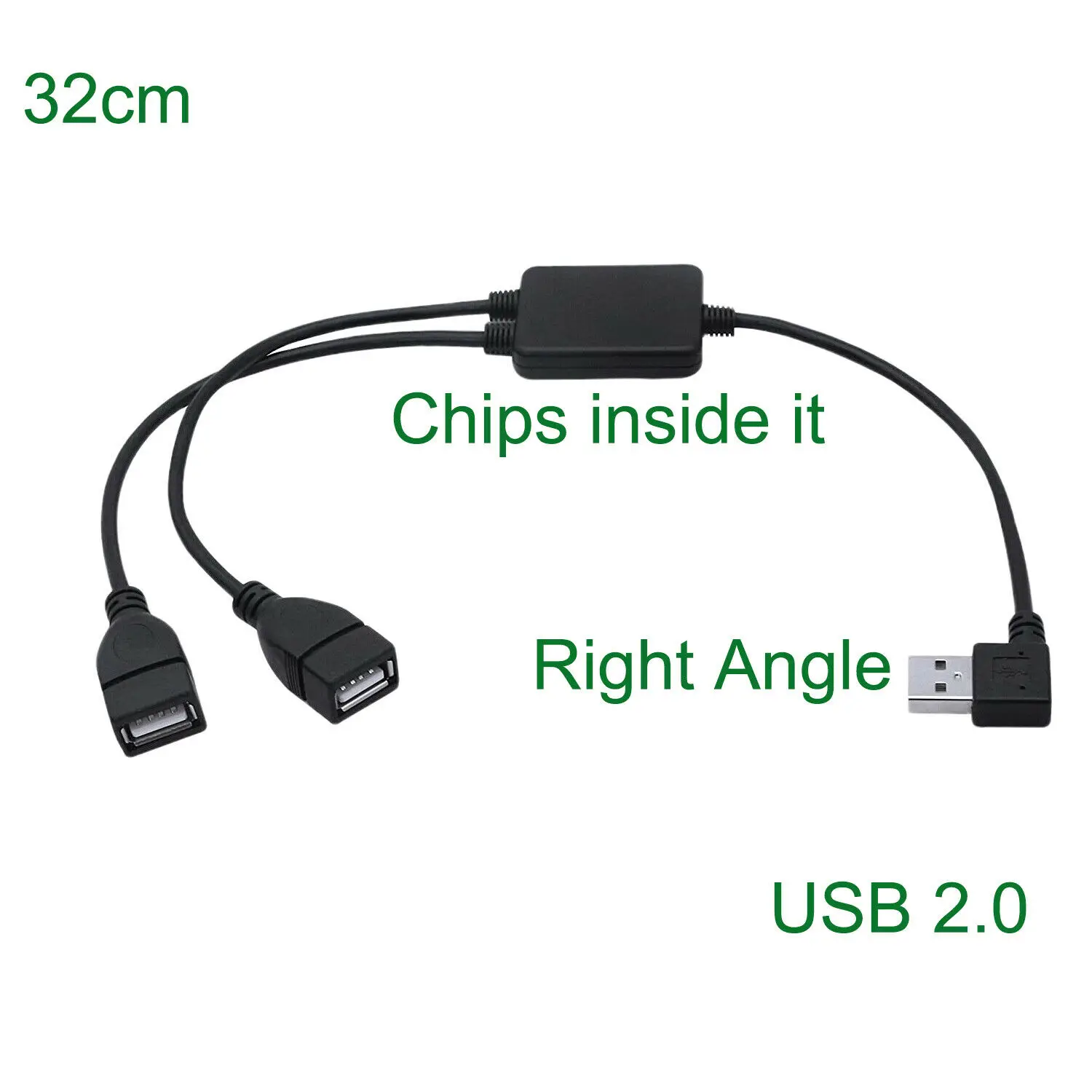 

Multifunction 2 in 1 USB 2.0 A Male Right Angle to 2x USB 2.0 A Female Charging Data Transmission Splitter Adapter Cable Cord