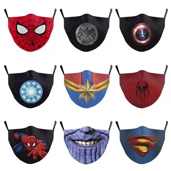 

Marvel Superman America Captain Spider-Man Face Shield Adult Adjustable Anti-fog PM2.5 Filter Washable Disney Masks Dust Mouth