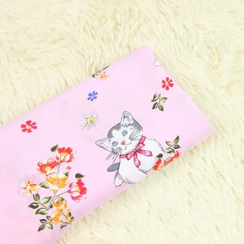 

Pink Cat Flower Printed Cotton Plain Fabric DIY Sewing Quilting Cotton Material For Patchwork Pure Cotton Fabric Cloth 140cm