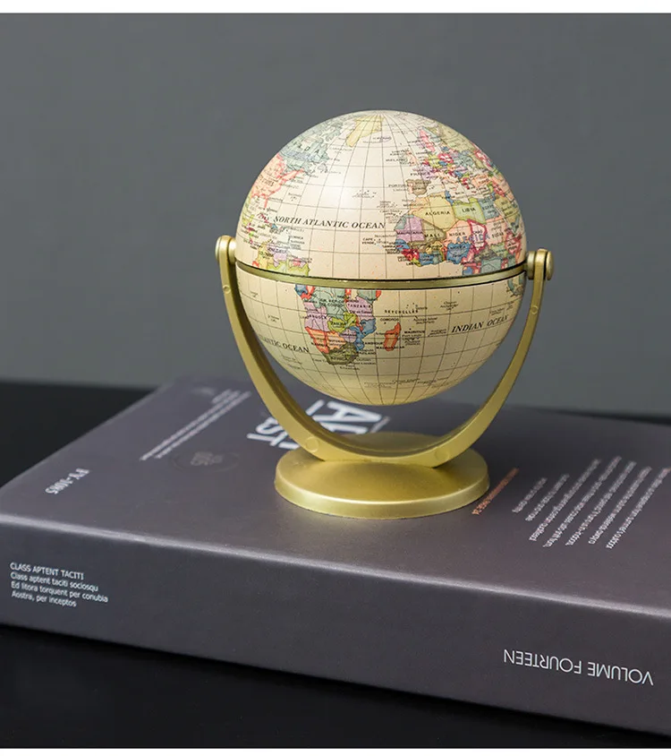 12cm Retro Globe 360 Rotating Earth World Ocean Map Ball Antique Desktop Geography Learning Education Home School Decoration