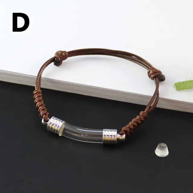 6 Colors Adjustable Handmade Clear Tiny Glass Tube Vial Cord Bracelet Memorial Writing Name Ash Hair Locket Pendant D