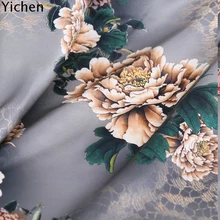 Винтажная Цветочная Серая шелковая ткань стрейч-сатин натуральный шелк спандекс ткани для платья шириной 108 см 19momme