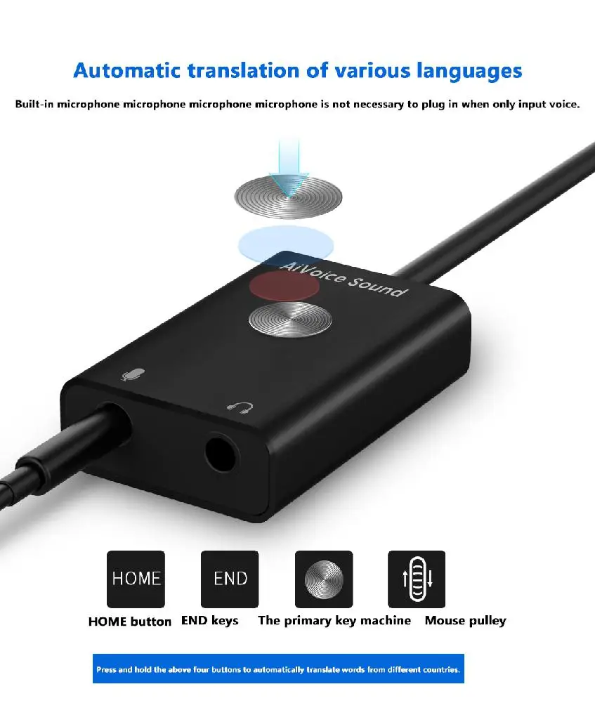 Sound Card Adapter USB to Jack 3 5mm Headphone Audio Adapter AI Smart Voice to Text Translator Search Support 24 Languages
