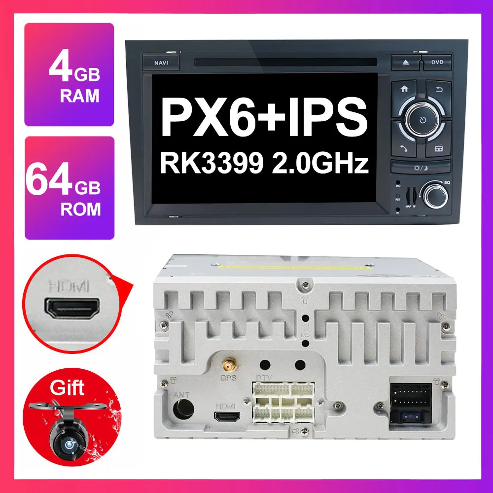 Android 9.0 4G 64G Eunavi 7 ''Автомобильный dvd стерео плеер Android 9,0 gps 2 Din Авторадио для Audi A4 S4 2002-2008 Восьмиядерный Радио Навигация Wifi FM rds - Цвет: Android 9.0 4G 64G