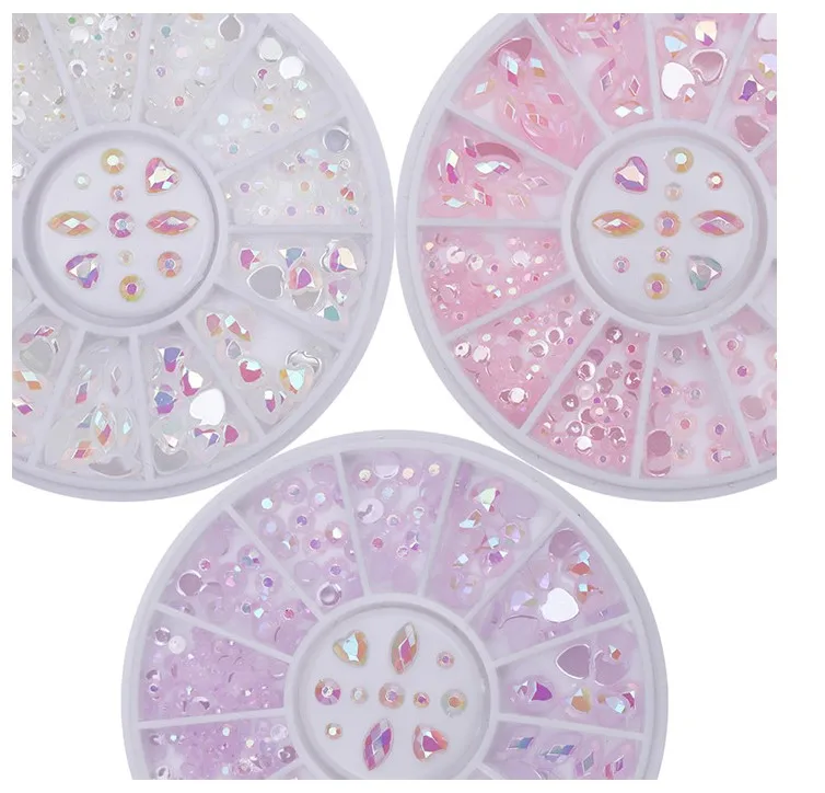 1 Scatola Fai Da Te Nail Art Wheel Tips Crystal Glitter Strass 3D Nail Art Decoration Ab Color Acrilico Diamond Drill Alien