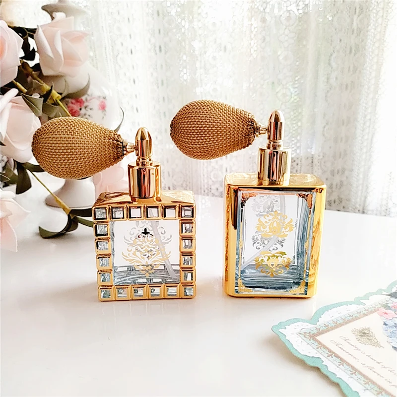 Perfume Jar Gold-Plated Airbag Spray Perfume Pottle Home Desktop Decor Luxury Crystal Glass Bottle Sample Room Ornament 3