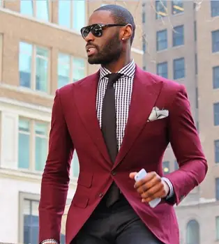 

Custom Made New Red Slim 2 Pieces Men Suit Blazer With Pants Fashion Evening Party Tuxedos (Jacket+Pants+Tie)