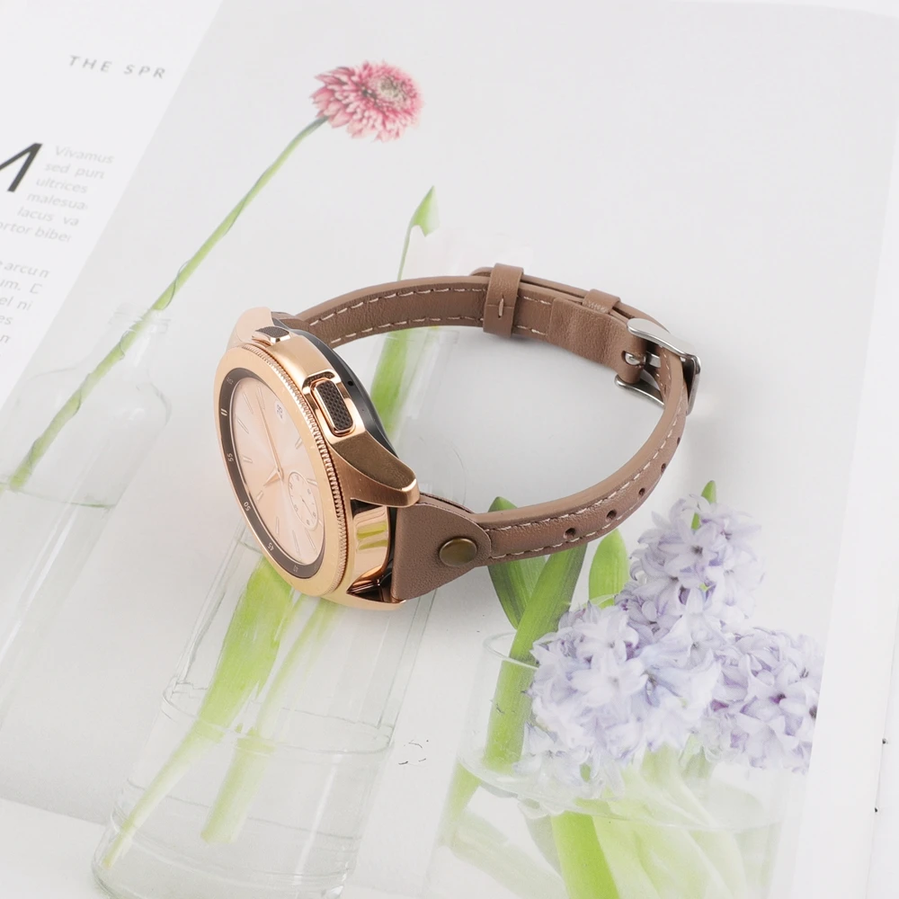 Тонкий ремешок для часов из натуральной кожи для samsung Galaxy Watch 42 мм 46 мм женский ремешок Серебристый Стальной ремешок с пряжкой для активных 2 40 мм 44 мм