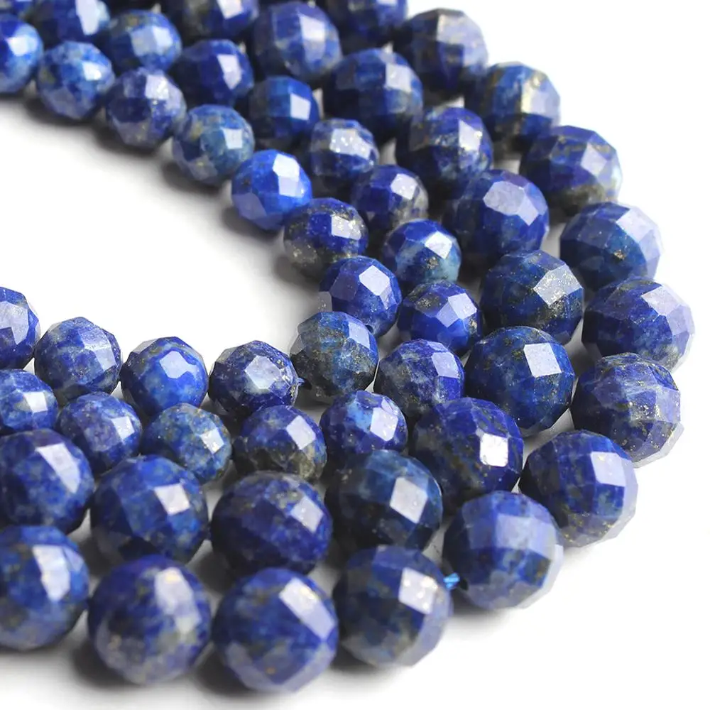 Round Ball Natural Faceted Lapis Lazuli Stone LooseBead for Jewelry Making 15" 
