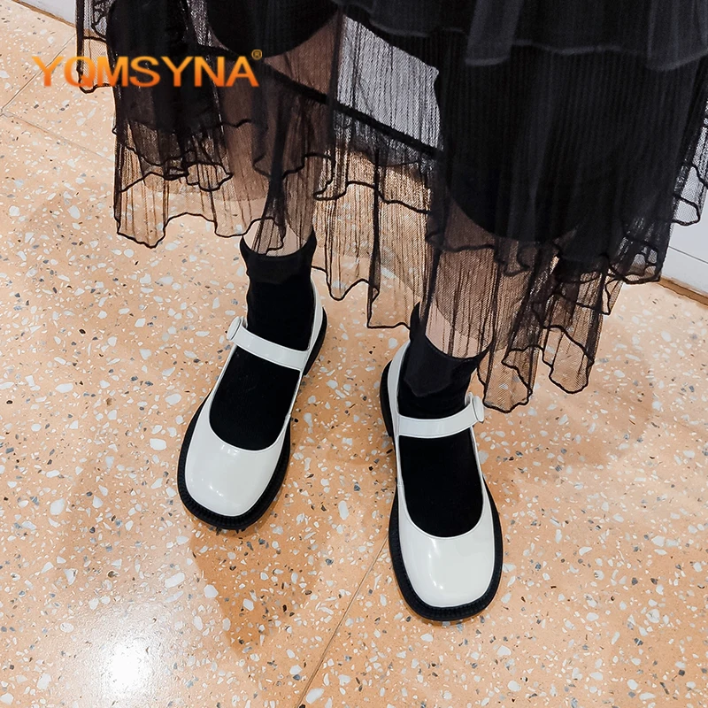 

YQMSYNA Mary Janes Women Pumps Genuine Leather Square Toe Hook & Loop Shallow Shoes Office Lady Commute Belt Buckle Shoes AS229