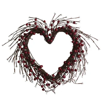 

Wedding Decoration Ornament Valentine's Day Decor Rattan Artificial Berries heart Wreath Garland Door Hanging Decorations