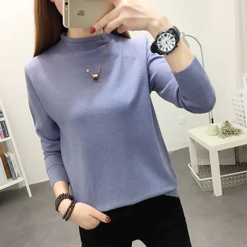 

1398934 [under 2 rooms] real photo of new half high collar button solid color Pullover knitting bottoming sweater2019jd