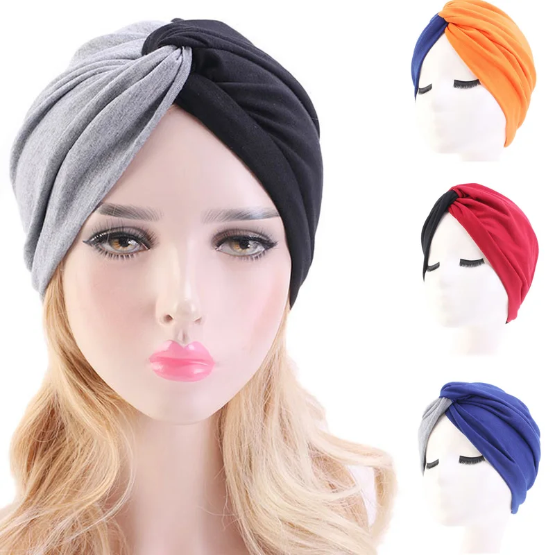 

2019 Cotton Soft Turban Twisted Knot Beanies Hat Women Cancer Chemo Hat Scarf Turban Head Wrap Cap Soft comfortable Knitted hat