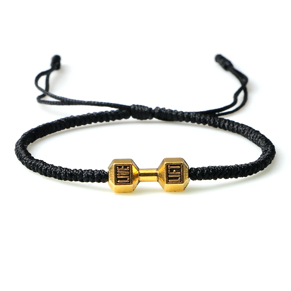 Charm Dumbbell Strand Bracelets | Handmade Braid Knot Adjustable Bracelets | Barbell Fitness Energy Jewelry | Couple Gifts