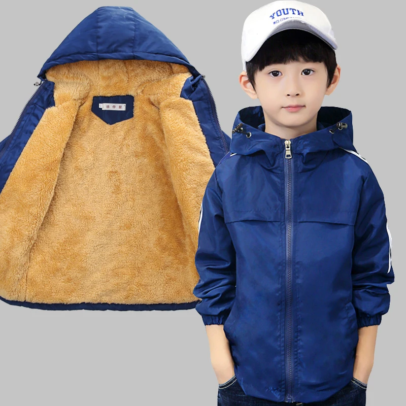 Флисовая Куртка для подростков; детские зимние пальто с капюшоном для мальчиков и девочек; топы с длинными рукавами; теплая куртка для мальчиков; верхняя одежда; однотонная одежда
