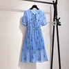 New summer plus size long dress for women large short sleeve casual elastic waist floral pleated dresses blue 4XL 5XL 6XL 7XL ► Photo 3/6