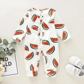

Autumn Baby Girls Jumpsuit Long Sleeve Rompers Casual Watermelon Print Romper Infant Children Bodysuit Outfits Hot Sale