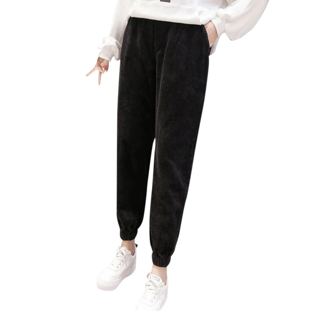 Autumn Winter High Waist Corduroy Harem Pants Women Plus Size Loose Black Pants Women Long Plus Velvet Trousers Sweatpants#J30