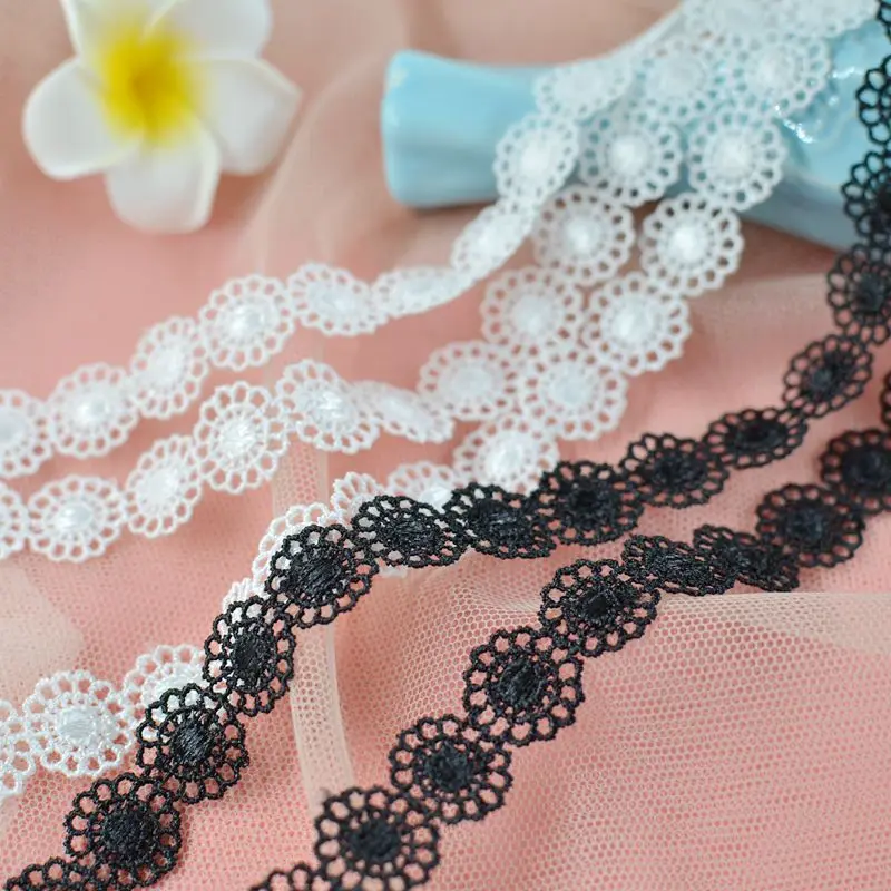 

10Meters 15mm Lace Trim White Black Flowers Patch Embroidered Diy Handmade Patchwork Ribbon Sewing Supplies Crafts