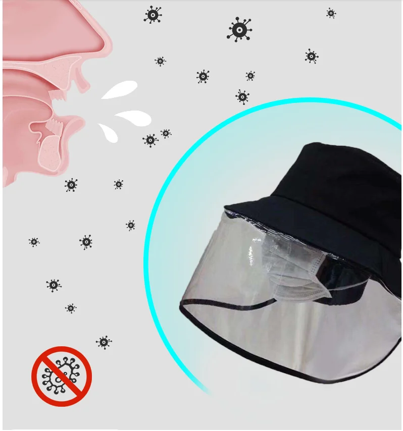 

A171 Unisex Protective face mask Hats Protective PVC Covers Face Mask Hat Anti-droplet Big Brim Face Covering Caps Adjust Size