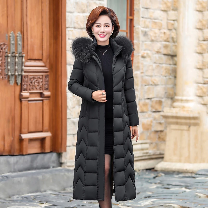 Tanie Duży rozmiar długa zimowa kurtka dla kobiet 2109 4XL 5XL 6XL Plus rozmiar Parka z kapturem z futrzanym kołnierzem wyściełane stanąć , że podniesiony kołnierz,