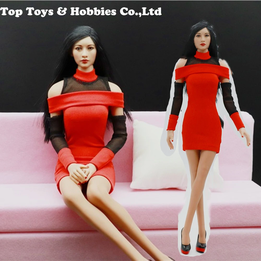 

1/6 Scale Female Fashion Clothing Set Red Skirt Dress with High Heels shoes dress set Accessory Clothes for 12inches figure