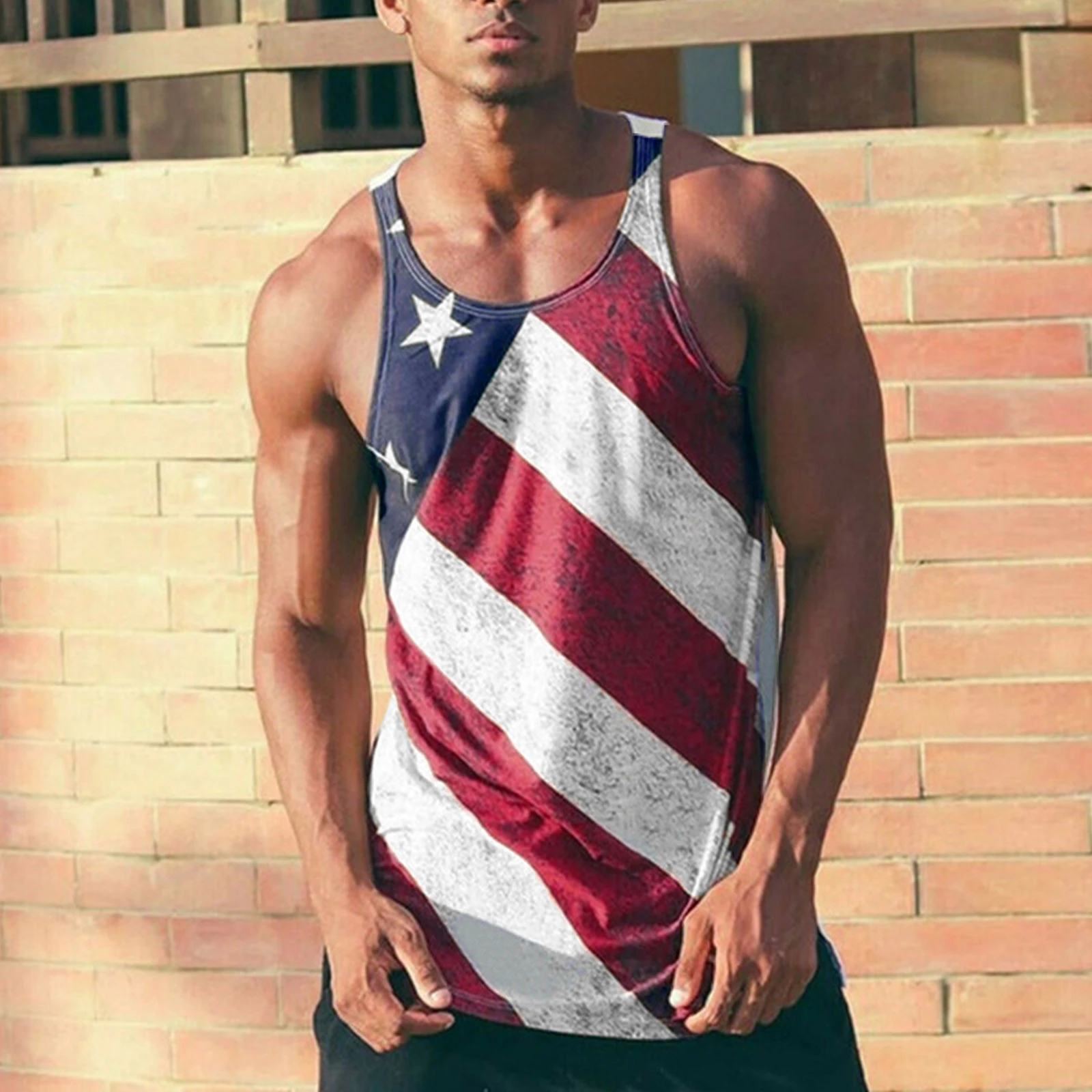 de tirantes del 4 de julio para hombre, ropa deportiva con de estrellas del Día de la independencia, cuello redondo, informal, para entrenamiento, culturismo de tirantes| - AliExpress