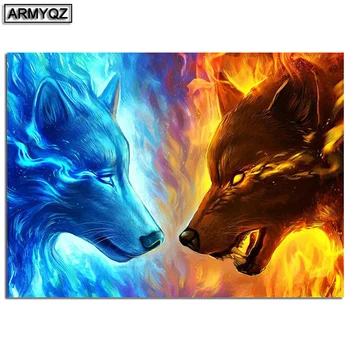 

ARMYQZ Diy Diamond Painting Cross Stitch ustice and Evil Wolf Diamond Embroidery Square Mosaic Decor natural landscape Animal