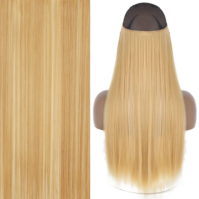 Synthetic No Clip Invisible Wire Hair Extensions Straight Natural Black Blonde One Piece False Hairpiece Halo Hair Extension Z-22h613