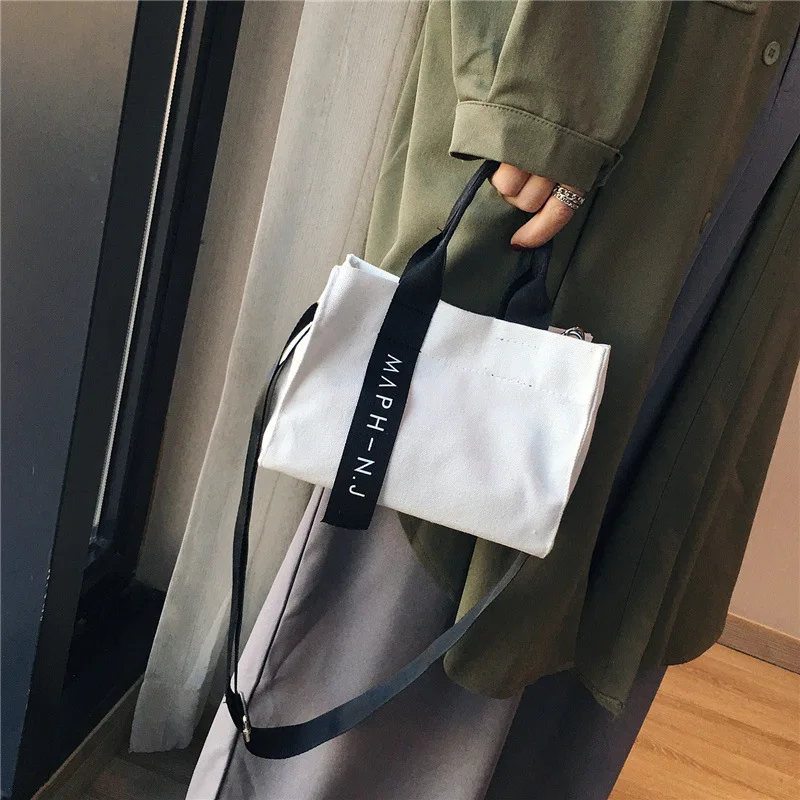 INS Harajuku-Style Ribbon Shoulder Bag Ulzzang Japanese-style Cloth Bag Hand School Bag Lettered Canvas Bag WOMEN'S Single-shoul