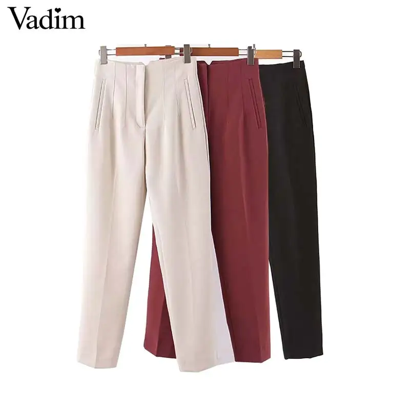 Vadom, женские одноцветные базовые штаны, на молнии, с карманами, белые, черные, европейский стиль, женская офисная одежда, повседневные штаны, KB193