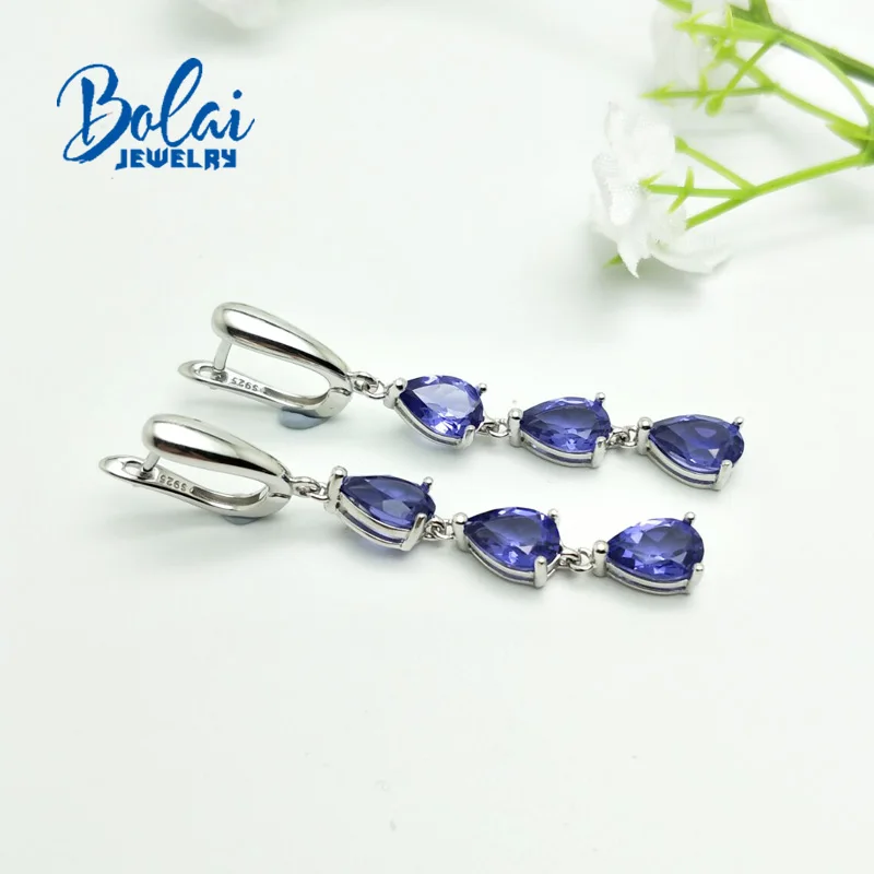 Bolaijewelry, 925 серебряная серьга нано Танзанийская Груша 6*9 мм, создан элегантный дизайн ювелирных изделий для женщин Повседневная одежда