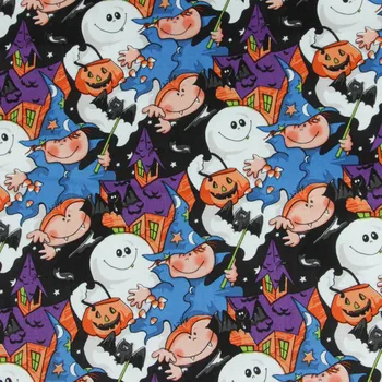 

110cm Wide Cartoon Witch Halloween Print Cotton Fabrics Per Yard Fabric for Sewing Clothes Material Accessories Needlework DIY