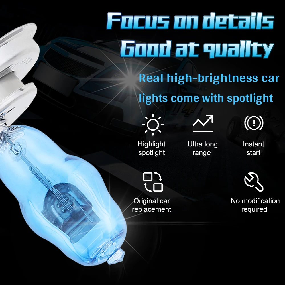 MovFlax H4 H7 H3 Car HOD Halogen Bulbs H9 H1 2 Pcs DC 12V 100W 6000K White Light Front Headlight Lamp Car Light Source Parking