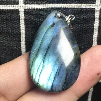 

Genuine Natural Labradorite Pendant Jewelry For Woman Man 38x23x7mm Beads Silver Blue Crystal Water Drop Moonstone Stone AAAAA