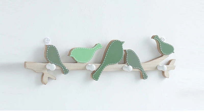 Strongwell Blue Bird Green Bird Storage Hook Wooden Wall Hanging Shelf Home Decoration Accessories Household Bag Key Hooks