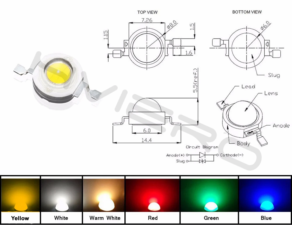 Hviero  3W High Power Chip white Red Blue Green light bead emitter LED Bulb Diodes Lamp Beads with 20mm Star PCB Platine Heatsink