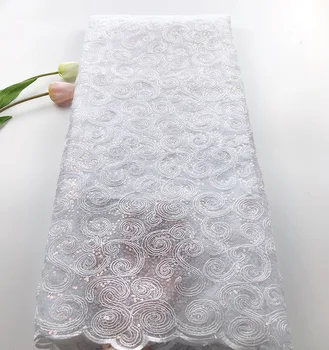 

White Color Nigerian Lace Fabric Dubai Embroidered French Tulle Lace Latest African Lace Fabric With Sequins For Wedding dress
