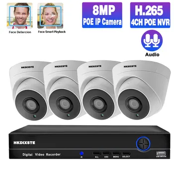 

H.265 CCTV Surveillance Camera System Audio Dome POE 4K NVR Kit 4ch 5MP Face Detection Indoor Home IP Security Camera System Set