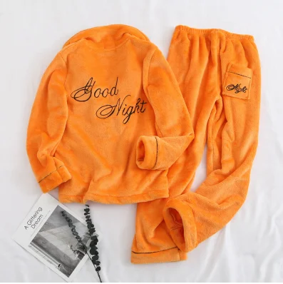 orange Пижамы для девочек из кораллового флиса для женщин; сезон осень-зима; толстые милые теплые фланелевые домашние пижамы для мужчин; повседневный костюм; милые пижамы для пар - Цвет: orange