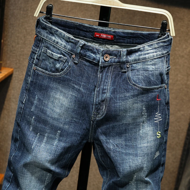 KSTUN Slim Fit Jeans Men Stretch Blue Autumn and Winter Casual Pants Denim Long Trousers Fashion