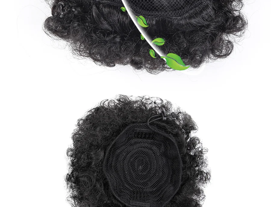 Alileader Synthetic New Kinky Hair Bun Claw Clip Ponytail Hair Extensions Drawsting Short Ponytail Fluffy Afro Short Hair Buns