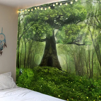 

Forest tree decoration printing polyester tapestry scene layout hanging cloth can be customized factory direct sales