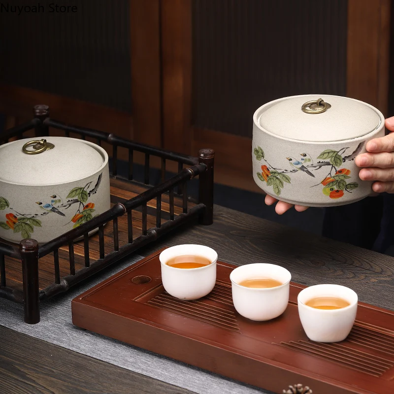 Medium-sized Tea Cans Household Ceramic Sealed Cans Ceramic Jars Storage Tanks Moisture-proof Tea Coffee Table Decorations tea tin box tea canister
