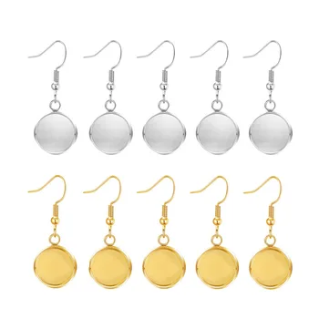 

10pcs 10/12/14mm Earring Hooks Time Gem Base Setting Stainless Steel Cabochon Blanks For DIY Accessories Jewelry Making Findings