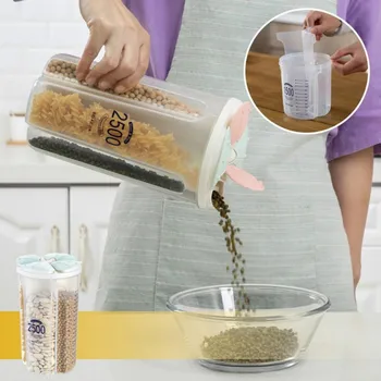 

Transparent Kitchen Storage Containers Beans Grain Cereal Sorting Storage Container Rice Box Sealed Box with Divider
