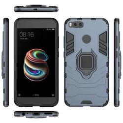 Shockproof Armor Phone Case with Ring Holder Stand - Durable Protective Back Cover for Xiaomi Mi A1 (Navy Blue)