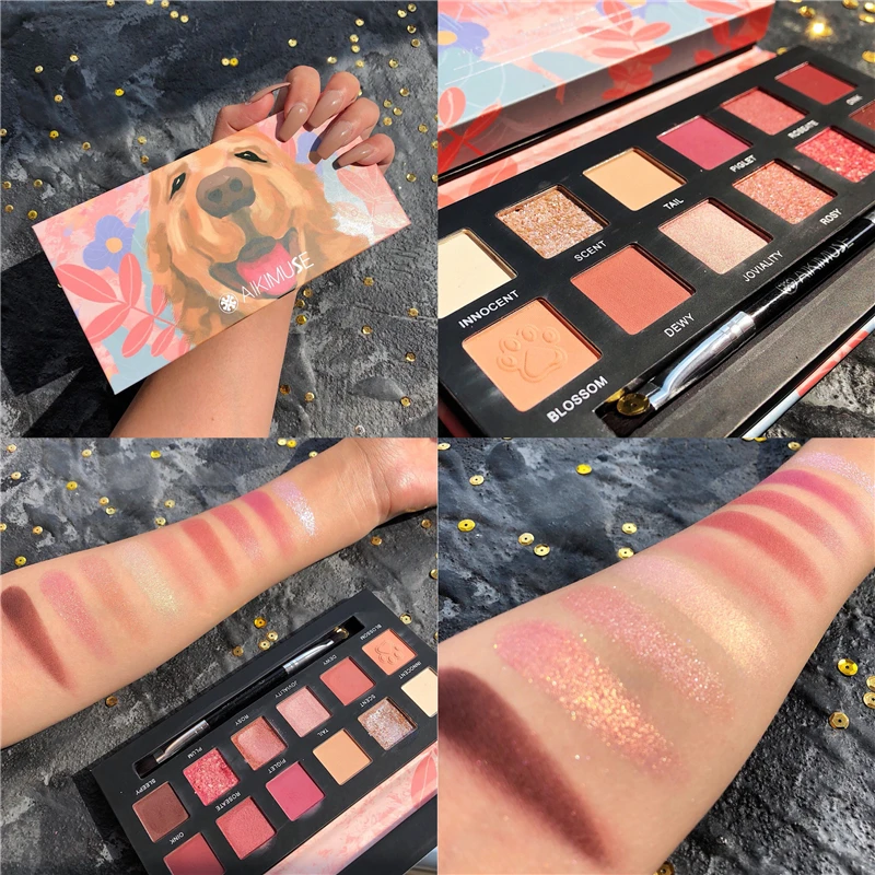 12 Color Cat Dog Metallic Diamond Eyeshadow Pallete Shimmer Matte Glitter Eye shadow Palette Pigmented Makeup Cosmetic |