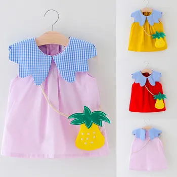 

Fashion Baby girl dress cotton o-neck regular Toddler Kid Baby Girl Plaid Printed Fruit Bag Party Princess Dress Clothing H4